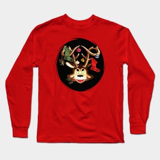 Smiling Reindeer Decorated With Christmas Stockings Long Sleeve T-Shirt